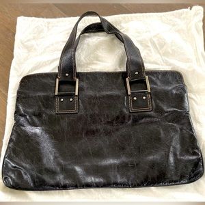Francesco Biasia crinkled black leather handbag